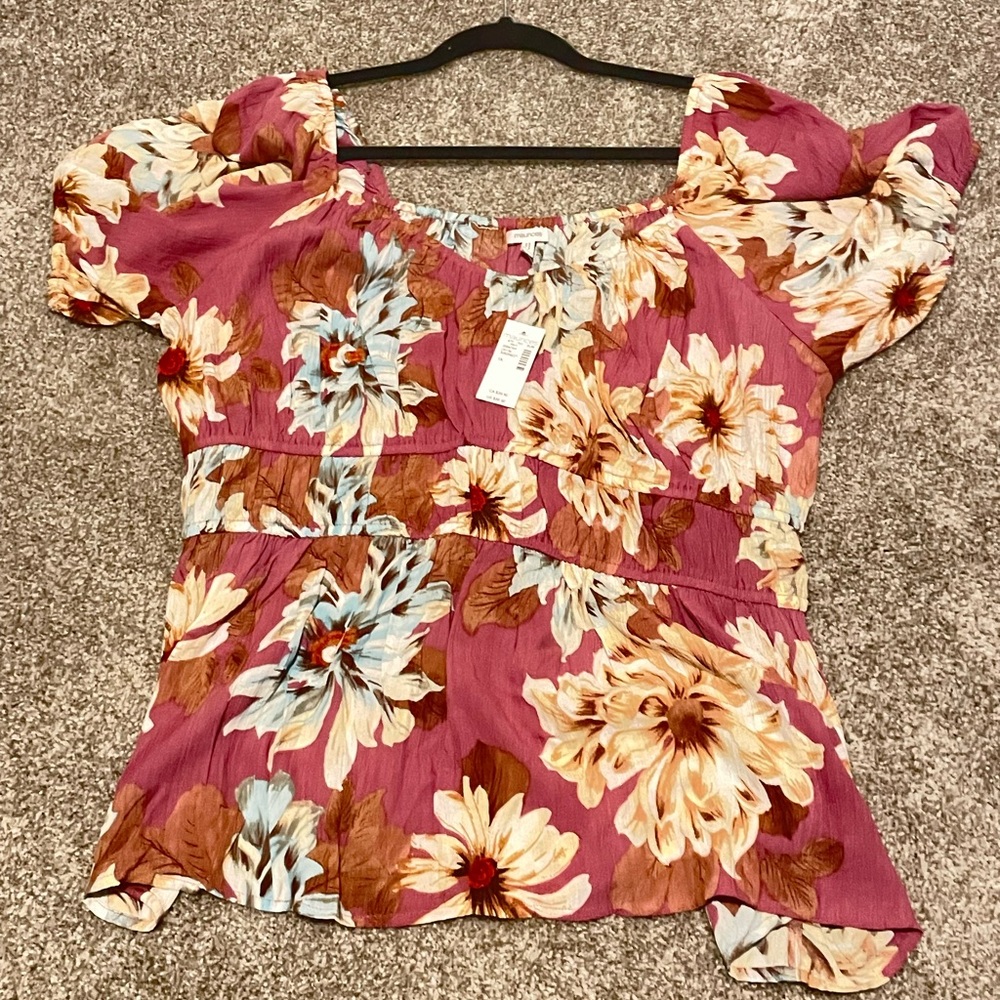 Maurices Floral Blouse in Pink and Brown
